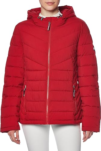 Tommy Hilfiger Women's Puffer Lightweight Hooded Jacket with Drawstring Packing Bag