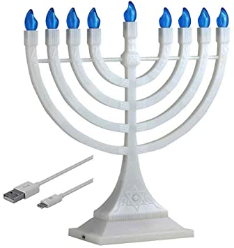 Zion Judaica LED Electric Hanukkah Menorah - Battery or USB Powered (White) - Batteries and Cable Not Included