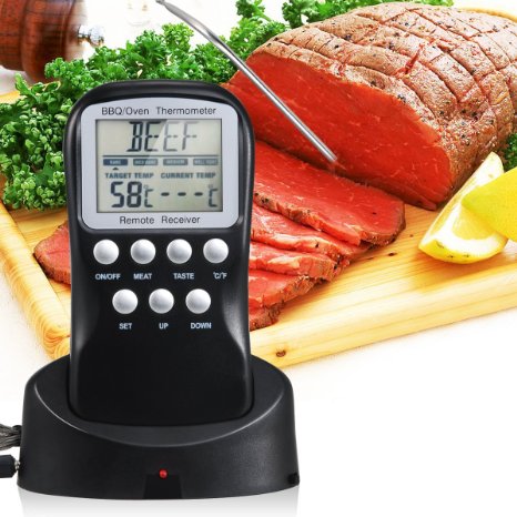 Pagreberya New 2016 Long Range Wireless Digital Transmission BBQ Meat Thermometer with Meathead Temperature Probe, Remotely Monitor your BBQ, Smoker, Grill, Oven and Meat from up to 50 Meters Away