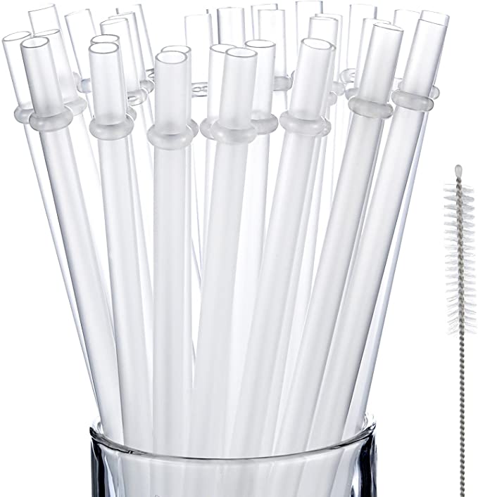 Jovitec 50 Pieces Reusable Drinking Straw Thick Plastic Straws with Cleaning Brush Straw Cleaner (10 Inch)