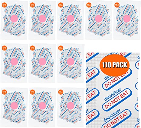 110 Packs 300CC Food Grade Oxygen Absorbers (10 Pack in Individual Vacuum Bag ) , Oxygen Absorbers For Long Term Food Storage with Oxygen Indicator , Works in Mylar Bags, Mason Jars, and Vacuum Bags