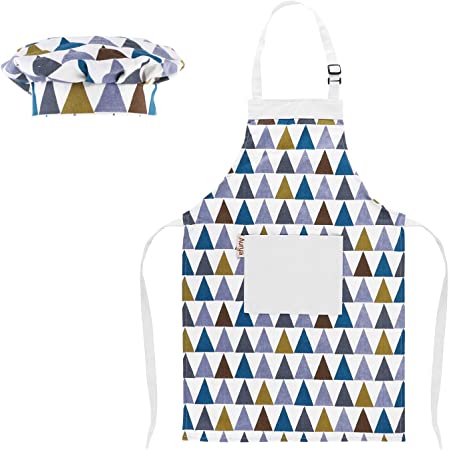 Kids Apron and Chef Hat Set-Adjustable Child Apron for Boys and Girls for Cooking Baking