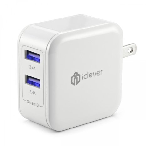 iClever 48A 24W Dual USB Travel Mobile Wall Charger AC Power Adapter with SmartID Technology for Apple Android Phones and Tablets Apple iPad Air iPad 5 iPad 2 New iPad 3 iPad Mini iPhone 6 6 Plus 5S 5C 5 4S 4 Samsung Galaxy Tab S5