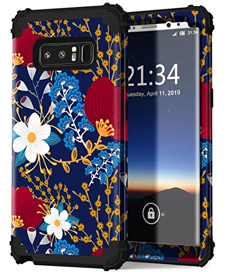 Hocase Galaxy Note 8 Case, Heavy Duty Shockproof Hard Plastic Silicone Rubber Bumper Dual Layer Protective Case for Samsung Galaxy Note 8 (SM-N950) 2017 - Creative Flowers