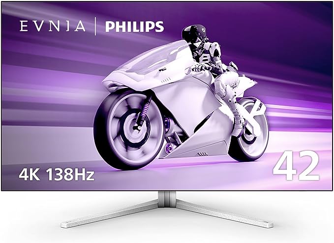 PHILIPS EVNIA 42M2N8900 41.5” 4K OLED Gaming Monitor, 4K UHD, 138Hz 0.1ms GtG, FreeSync Premium, HDR10, USB-C Docking, KVM, 10W Speakers   DTS Sound, Ambiglow, 4-Year Advance Replacement