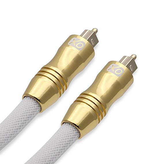 XO 16 ft / 5m Optical TOSLINK Digital Audio SPDIF Cable - White,Gold Series. 24k Gold Casing. Compatible PS4/PS3, Xbox One, Wii, Sky Q, Sky HD, HD TVs, DVD, Blu-Rays, AV Amp.