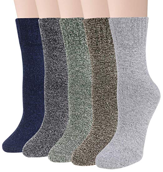 Pack of 5 Womens Wool Socks Cold Weather Vintage Soft Warm Socks Thick Knit Cozy Winter Socks for Women