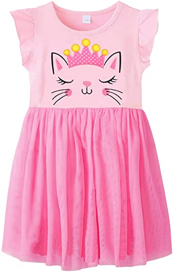 Fiream Unicorn Girls Dresses Rainbow Tutu Tulle Casual Dress