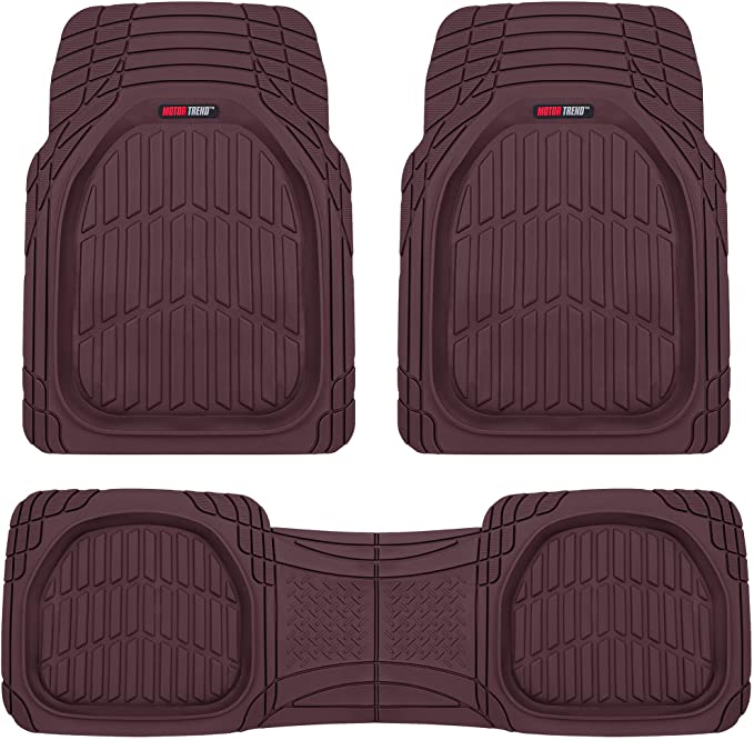 Motor Trend 923-BD Burgundy FlexTough Contour Liners-Deep Dish Heavy Duty Rubber Floor Mats for Car SUV Truck & Van-All Weather Protection, Universal Trim to Fit