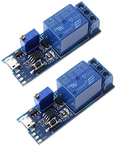 HiLetgo 2pcs Trigger Time Delay Switch Relay Module Adjustable Time Delay Control Swtich Trigger Delay Conduction Relay Switch Module Wide Voltage Delay Relay DC 5V-30V Micro USB Power