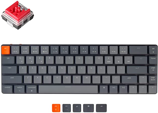 Keychron K7 65% Layout Hot-swappable Ultra-Slim Wireless Bluetooth/Wired USB Mechanical Keyboard with Low-Profile Keychron Optical Red Switch/White LED Backlit/68 Keys Gaming Keyboard for Mac Windows