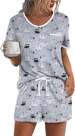 Ekouaer Pajama Set for Women 2 Piece Lounge Set Short Sleeve Tops and Shorts Soft Sleepwear, Chest Pocket