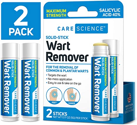 Care Science Wart Remover Stick, Maximum Strength, 2 Count | for The Removal of Common & Plantar Warts