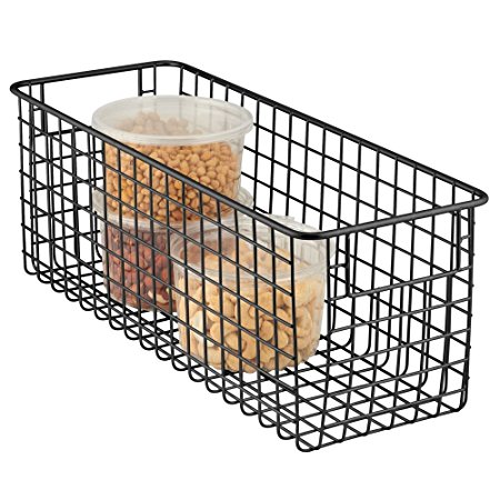 mDesign Household Wire Storage Organizer Bin Basket with Built-In Handles for Kitchen Cabinets, Pantry, Closets, Bedrooms, Bathrooms - 16" x 6" x 6", Matte Black