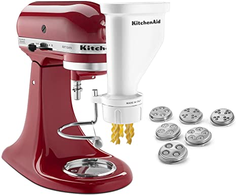 KitchenAid KSMPEXTA Gourmet Pasta Press Attachment with 6 Interchangeable Pasta Plates, White