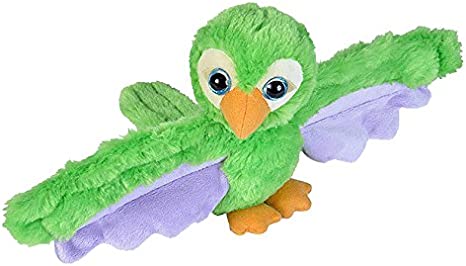 WILD REPUBLIC Huggers Green Parrot Plush Toy, Slap Bracelet, Stuffed Animal, Kids Toys, 8"