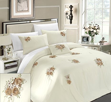 Chic Home Rosetta 5-Piece Comforter Set, King, Beige