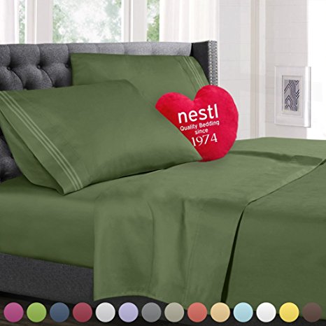 Bed Sheet Bedding Set, 100% Soft Brushed Microfiber with Deep Pocket Fitted Sheet - TWIN - CALLA GREEN - 1800 Luxury Bedding Collection, Hypoallergenic & Wrinkle Free Bedroom Linen Set By Nestl Bedding