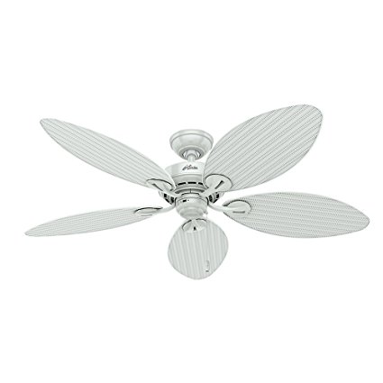 Hunter Fan Company 54097 Bayview 54-Inch ETL Damp Listed Ceiling Fan with Five white Wicker/White Palm Leaf Plastic Blades, White