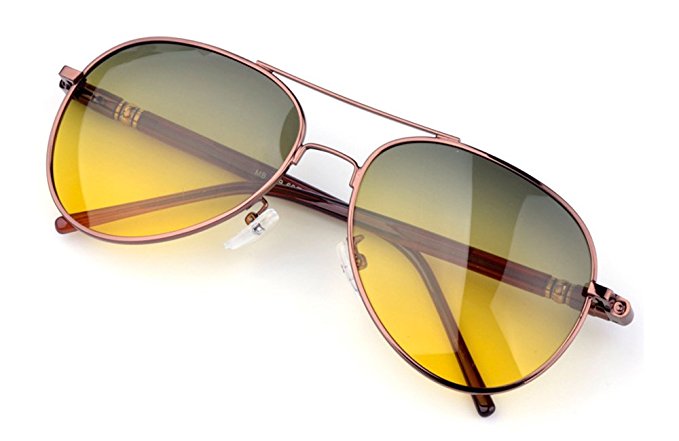 JZ Eyewear Mens Womens Day & Night View Vision Aviator Cupronickel Gungrey Frame 57 MM Driving Sunglasses