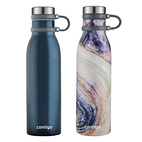 Contigo Couture Collection Vacuum-Insulated Stainless-Steel Water Bottle w/Tethered Lid, 20 oz, Midnight Blue/Twilight Shell - 2 Pack