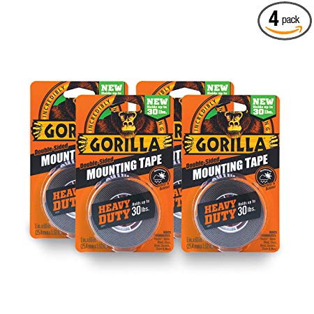 Gorilla Heavy Duty Double Sided Mounting Tape, 1 Inch x 60 Inches, Black(Pack of 4)