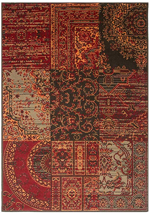 Milan Warm Red Brown Burnt Orange & Grey Rug Traditional Living Room Area Rugs - 120cm x 170cm