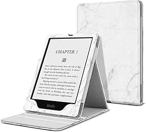 TNP Case Covers for Kindle Paperwhite Cover 11th Generation-2021 / Signature Edition 6.8 Inch eReader with Foldable Stand, Vertical Flip Origami Paper White Cover, Premium PU Leather, Marble White