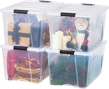 IRIS USA 72 Qt. Plastic Storage Bin Tote Organizing Container with Durable Lid and Secure Latching Buckles, Stackable and Nestable, 4 Pack, Crystal Clear