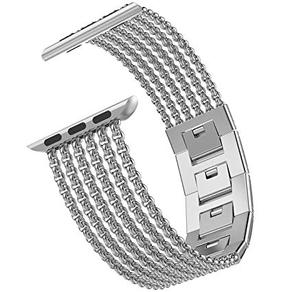 Wearlizer for Apple Watch Strap 38mm 40mm 42mm 44mm, Stainless Steel Flexible Chain Design Straps for iWatch/Apple Watch Series 5 4 3 2 1 (38mm 40mm, Silver)