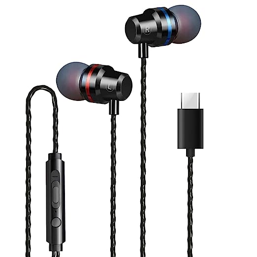 AmazonBasics G2 in-Ear Type C Wired Earphones with Mic and Tangle Free 1.08 Metre Cable, Metallic Design, 6mm Drivers, in Line Mic & Volume Controller (Black)