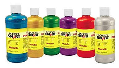 School Smart 1439242 Non-Toxic Washable Tempera Paint Set, 1-Pint Plastic Bottle, Assorted Metallic Color (Pack of 6)