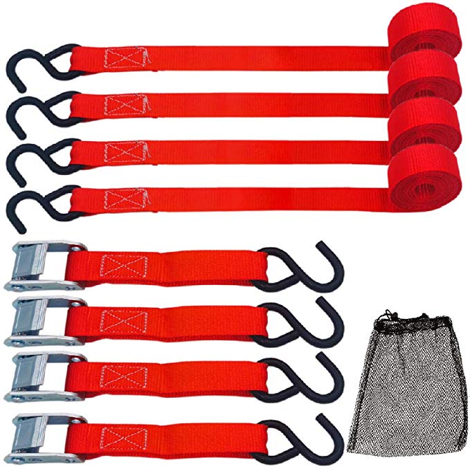 TOPSKY Cambuckle Tie Down Straps, 10' x 1'' Securing Straps, 900lb Break Strength, Red(4 Pack), RTD2003