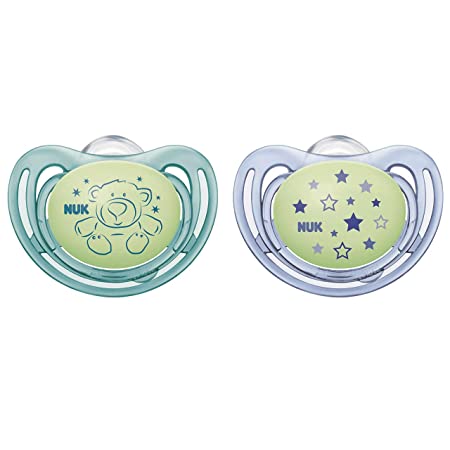 NUK Airflow Glow-in-The-Dark Pacifiers, 0-6 Months, 2 Pack