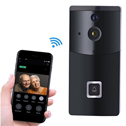 KimHee Wi-Fi Enabled Video Doorbell with HD 1080P Camera Image, Night Vison,Motion Detetion for IOS/Android Smartphone APP Control (two Batteties included)