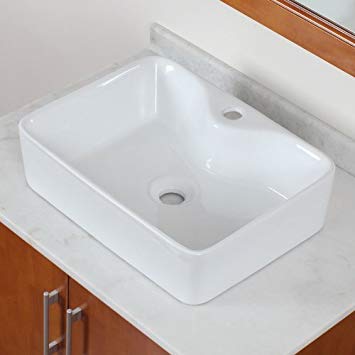 ELITE Bathroom Rectangle Long Ceramic Porcelain Vessel Sink for Vanity,Faucet