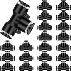 20 Pieces 1/4 Inch Push to Connect Fittings Pneumatic Tee Union Fittings T Connector Splitter Air Line Tube Tee Quick Release Air Plastic Hose Line Fittings Kit