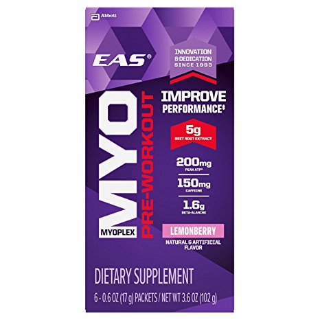 EAS Myoplex Pre-Workout Powder Stickpacks, Lemonberry, 6 Count