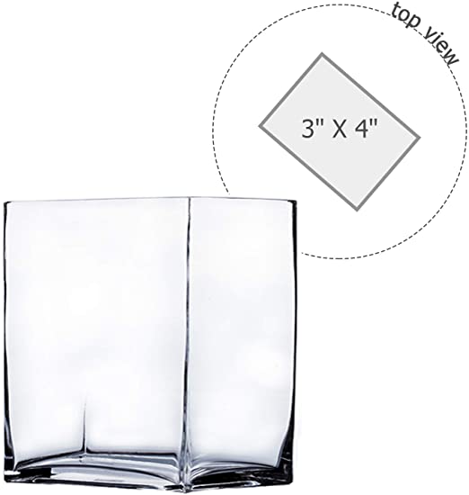 WGV Glass Rectangle Block Vase, Width x Length 3" x 4", Height 5",Clear Floral Planter Container Votive Candle Holder Wedding Party Event, Home Office Decor 1 Piece
