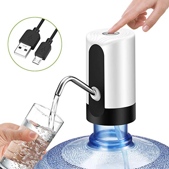 KeeKit Water Bottle Pump, Electric Drinking Water Jug Pump for Universal 2-5 Gallon Bottle, USB Charging Portable Water Dispenser with Automatic Shut-off for Home, Kitchen, Office, Traveling