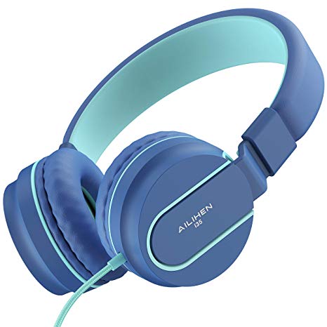 AILIHEN I35 Kids Headphones for Children Boys Girls with Microphone Foldable Adjustable Headsets for School Cellphones Computer iPad Tablet (Blue)