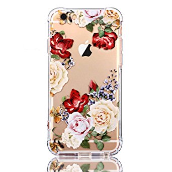 iPhone 6/6S Case with flowers, LUOLNH Slim Shockproof Clear Floral Pattern Soft Flexible TPU Back Cover [4.7 inch] -Yellow Rose