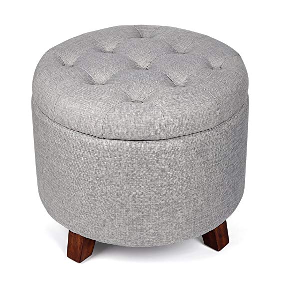 Generic Round Storage Footrest Ottoman with Removable Lid Beige
