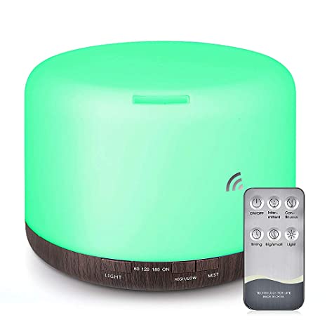 Essential Oil Air Mist Diffuser - Quiet Aroma Essential Oil Diffuser with Adjustable Cool Mist Humidifier Mode Waterless Auto-off 7 Color Lights Changing for Office Home Bedroom Living Room (501ml)