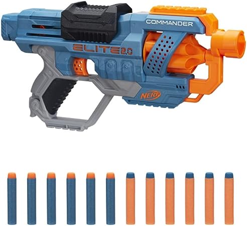 Nerf Elite 2.0 Commander RC-6 Blaster, 12 Nerf Elite Darts, 6-Dart Rotating Drum, Built-In Customizing Capabilities, Multi-coloured,One Size,E9485F03