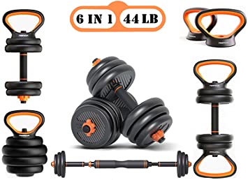 【6 in 1】 Adjustable Weights Dumbbells Barbell Kettlebell Push-up Set,Free Wight Dumb Bells Sets for Men Or Women,Adjustable Kettlebells Weight 20lb 25lb 30lb,Maximum Up to 44LB / 66LB.
