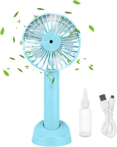 HONPHIER Handheld Mist Fan Mini Personal Mist Humidifier Fan Battery Powered Water Spray Portable USB Rechargeable Misting Cooling Fan For Travel/Camping/Outdoor (Blue)