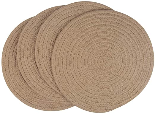 SHACOS Cotton Rope Round Placemats Set of 4 Heat Resistant Thick Braided Placemats 12 inch Hot Pads Absorbent Table Mats (Linen, 12 Inch)