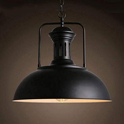 Vintage Nautical Metal Pendant Light - MKLOT Industrial Black Barn Ceiling Lighting Fixture 12.99 inches Wide Bowl Shape Farmhouse Hanging Lamp with Adjustable Chain for Kitchen Loft Island