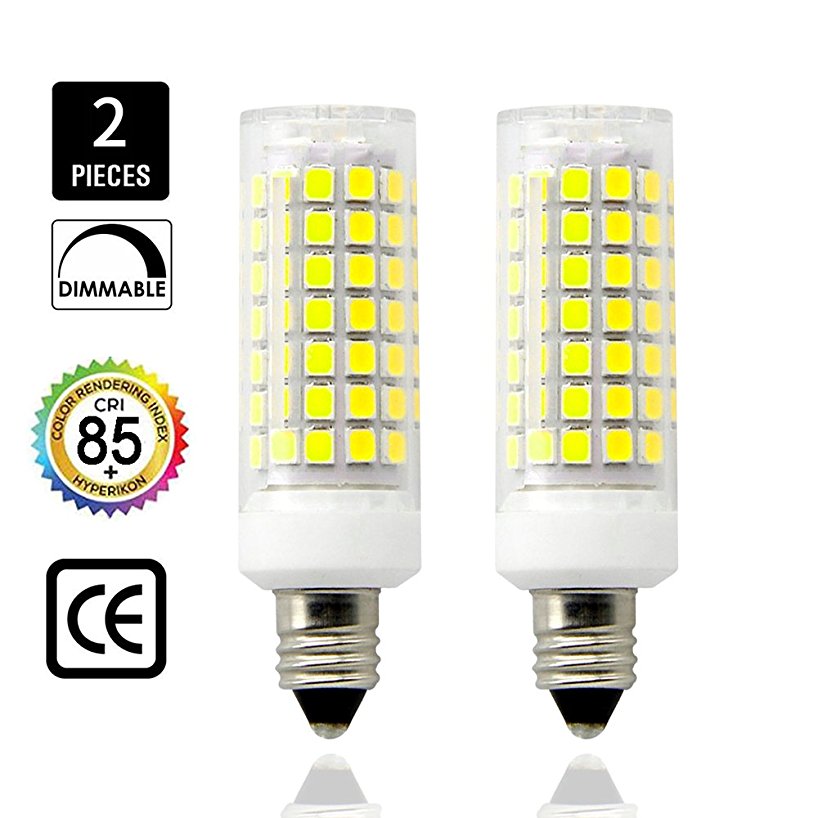 E11 led bulbs, All-New Mini Dimmable Candelabra Base, T4 /T3 JD Type Clear E11 light bulbs,8.5 Watt, 75W 100W halogen bulbs replacement,850 lumens, 110V, 120V, 130V,(2 pack)Daylight White.